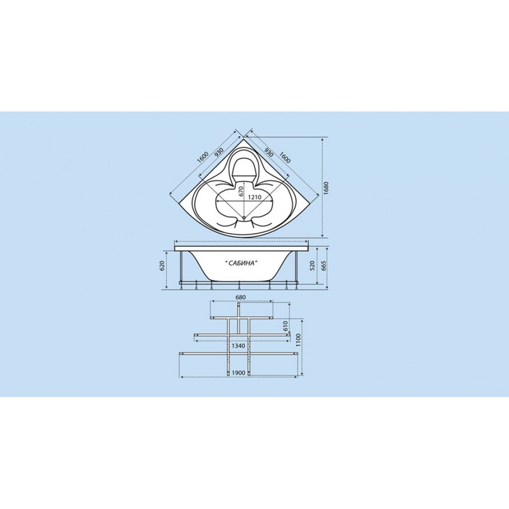 Ванна угловая Сабина 160x160 Тритон